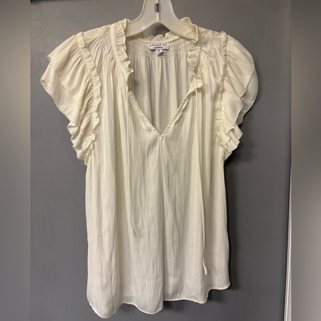 Current Air Ivory Pleated Top W/ Ruffled Sleeves (Med)